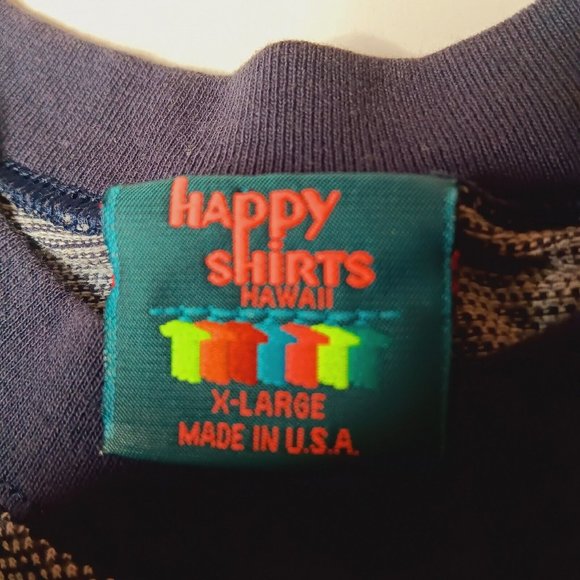 Vintage 90s Happy Shirts Hawaii XL T Shirt Woven Blue Map Of Hawaiian Islands - Picture 4 of 9